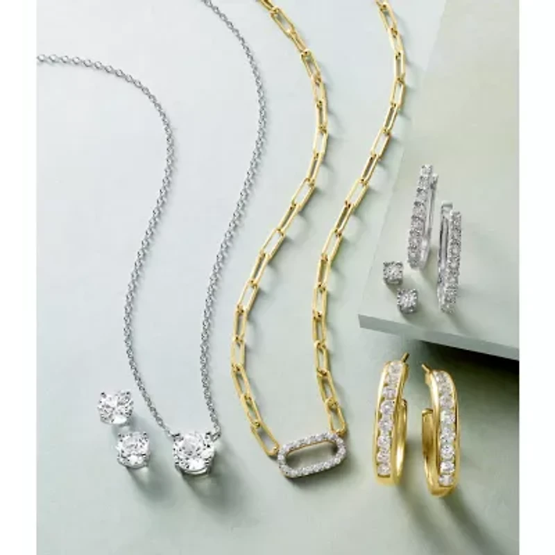 Yes, Please! (G-H / I1-12) Womens Diamond Accent Lab Grown White Diamond 14K Gold Over Silver Paperclip 18 Inch Pendant Necklace