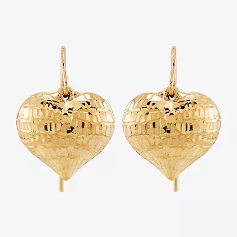 Womens 10K Gold Heart Drop Earrings