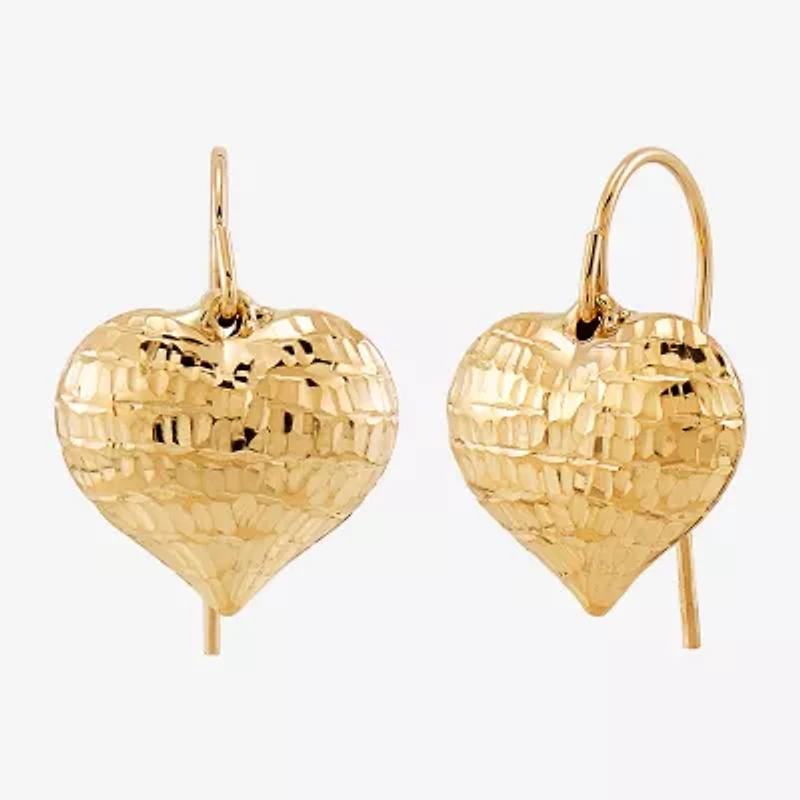 Womens 10K Gold Heart Drop Earrings
