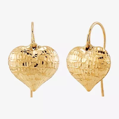 Womens 10K Gold Heart Drop Earrings