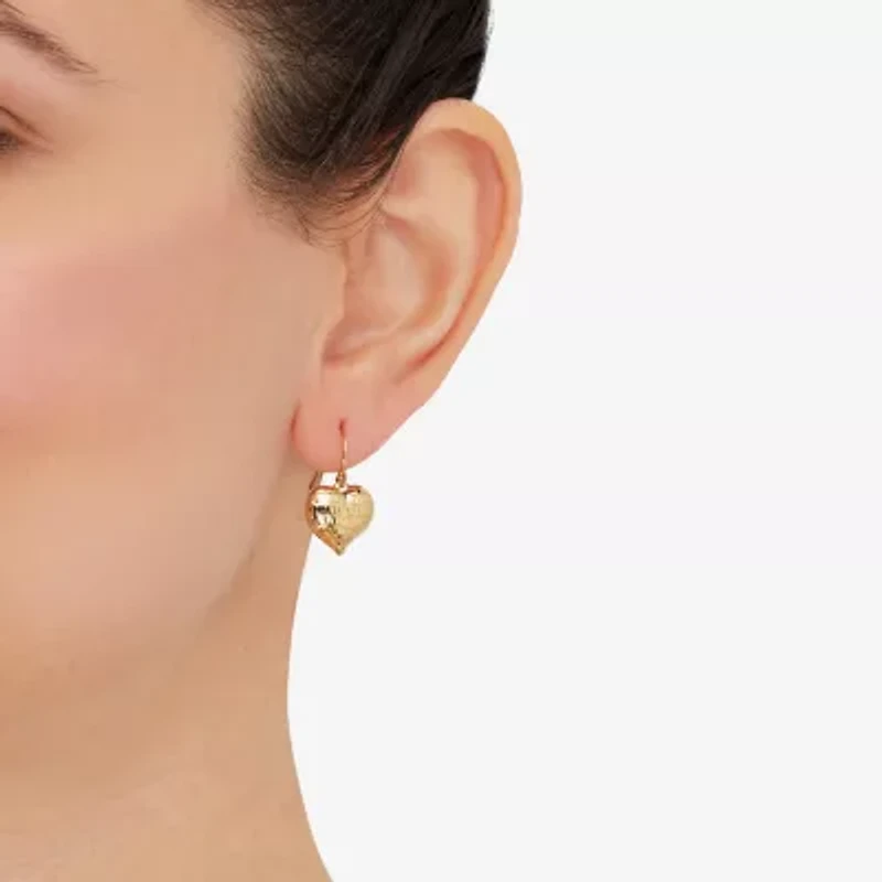 Womens 10K Gold Heart Drop Earrings