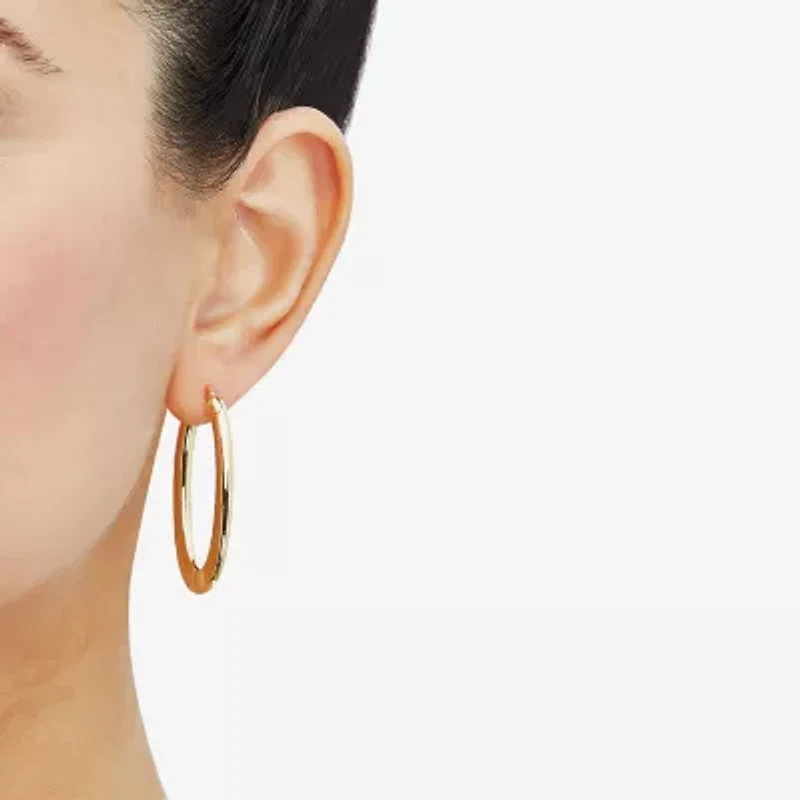 Womens 14K Gold 30mm Oval Hoop Earrings