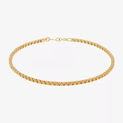 Womens 14K Gold 10 Inch Hollow Link Ankle Bracelet