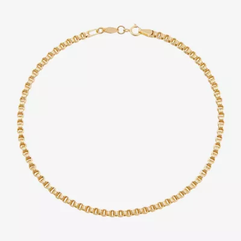 Womens 14K Gold 10 Inch Hollow Link Ankle Bracelet