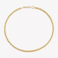 Womens 14K Gold 10 Inch Hollow Link Ankle Bracelet