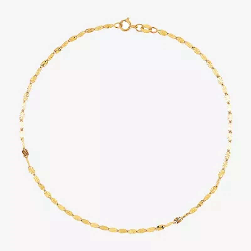 Womens 14K Gold 10 Inch Solid Link Ankle Bracelet
