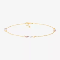 Womens 10K Tri-Color Gold 10 Inch Hollow Cable Ankle Bracelet