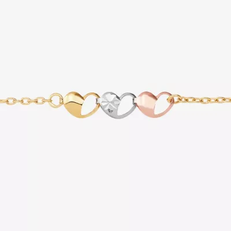 Womens 10K Tri-Color Gold 10 Inch Hollow Cable Ankle Bracelet