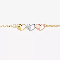 Womens 10K Tri-Color Gold 10 Inch Hollow Cable Ankle Bracelet