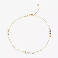 Womens 10K Tri-Color Gold 10 Inch Hollow Cable Ankle Bracelet
