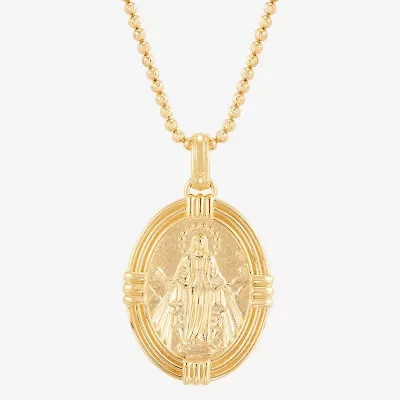 Virgin Mary Mens 14K Gold Over Silver Oval 22 Inch Pendant Necklace