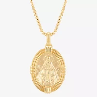 Virgin Mary Mens 14K Gold Over Silver Oval 22 Inch Pendant Necklace