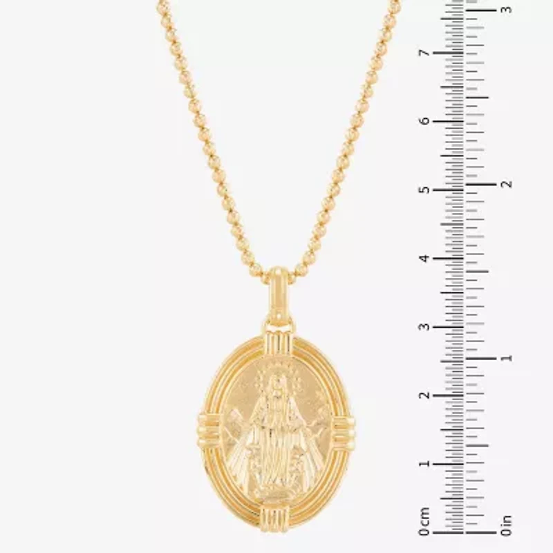 Virgin Mary Mens 14K Gold Over Silver Oval 22 Inch Pendant Necklace