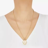 Virgin Mary Mens 14K Gold Over Silver Oval 22 Inch Pendant Necklace