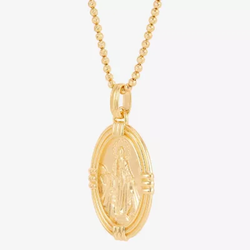 Virgin Mary Mens 14K Gold Over Silver Oval 22 Inch Pendant Necklace