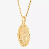 Virgin Mary Mens 14K Gold Over Silver Oval 22 Inch Pendant Necklace