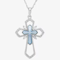 Cross Womens White Cubic Zirconia Sterling Silver Cross 18 Inch Pendant Necklace