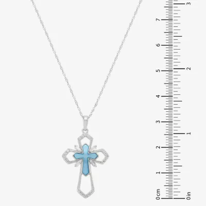 Cross Womens White Cubic Zirconia Sterling Silver Cross 18 Inch Pendant Necklace