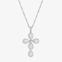 Cross Womens White Cubic Zirconia Sterling Silver Cross 18 Inch Pendant Necklace