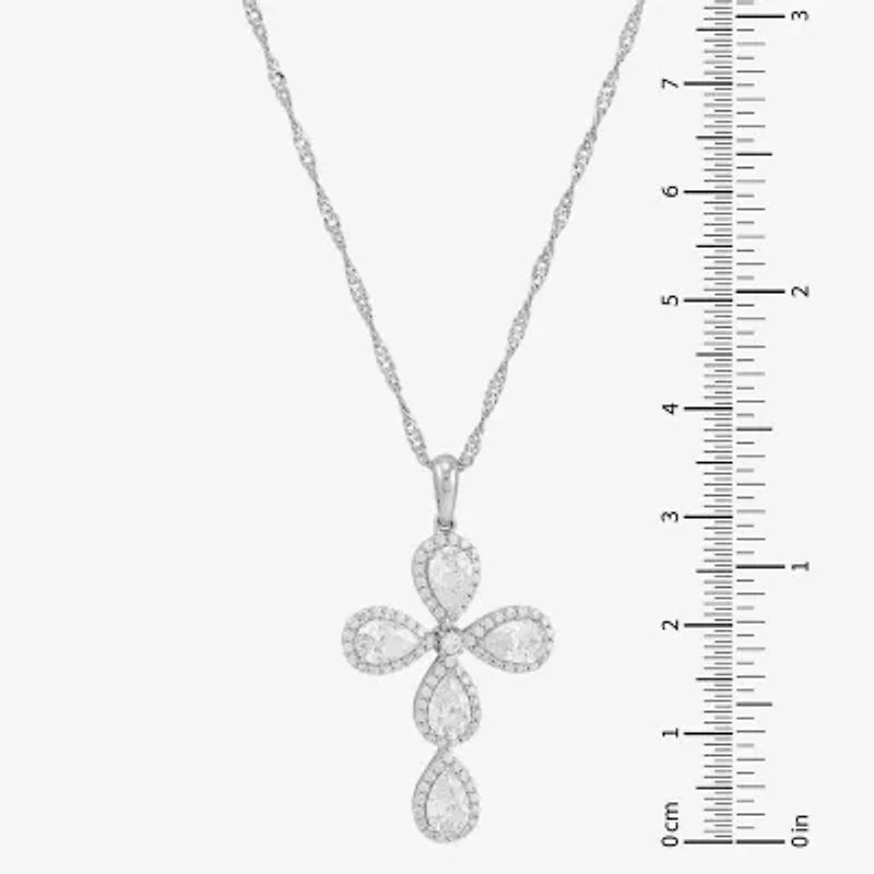 Cross Womens White Cubic Zirconia Sterling Silver Cross 18 Inch Pendant Necklace