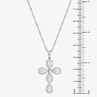 Cross Womens White Cubic Zirconia Sterling Silver Cross 18 Inch Pendant Necklace