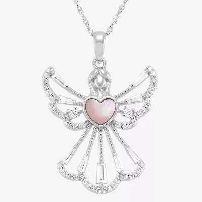 Womens White Cubic Zirconia Sterling Silver Angel 18 Inch Pendant Necklace