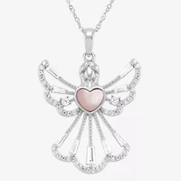 Womens White Cubic Zirconia Sterling Silver Angel 18 Inch Pendant Necklace