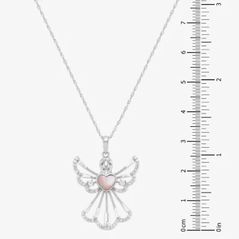 Womens White Cubic Zirconia Sterling Silver Angel 18 Inch Pendant Necklace