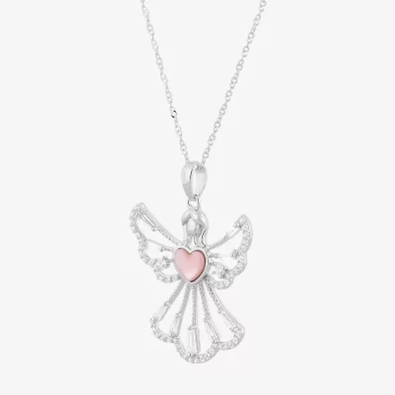 Womens White Cubic Zirconia Sterling Silver Angel 18 Inch Pendant Necklace
