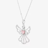 Womens White Cubic Zirconia Sterling Silver Angel 18 Inch Pendant Necklace