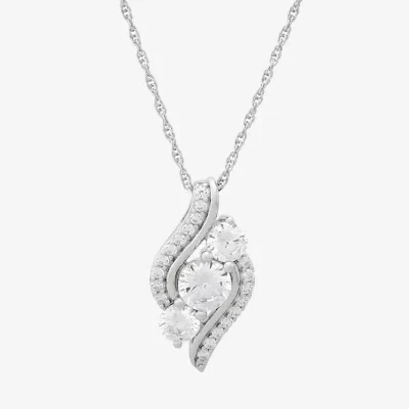 Womens White Cubic Zirconia Sterling Silver 18 Inch Pendant Necklace