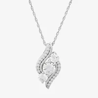 Womens White Cubic Zirconia Sterling Silver 18 Inch Pendant Necklace