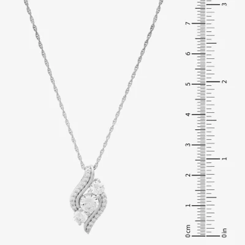 Womens White Cubic Zirconia Sterling Silver 18 Inch Pendant Necklace