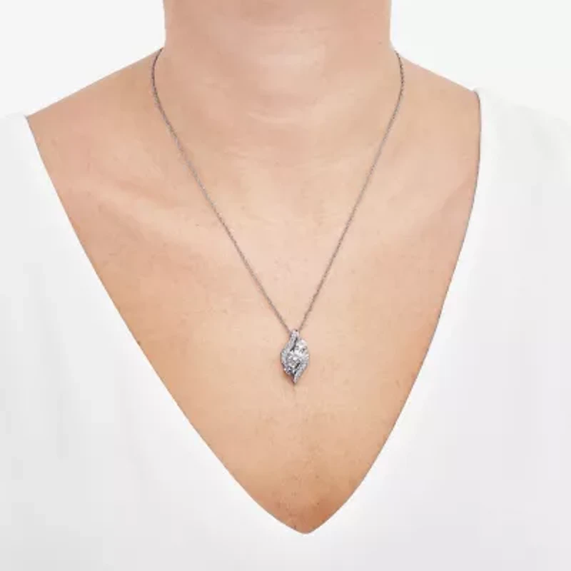 Womens White Cubic Zirconia Sterling Silver 18 Inch Pendant Necklace