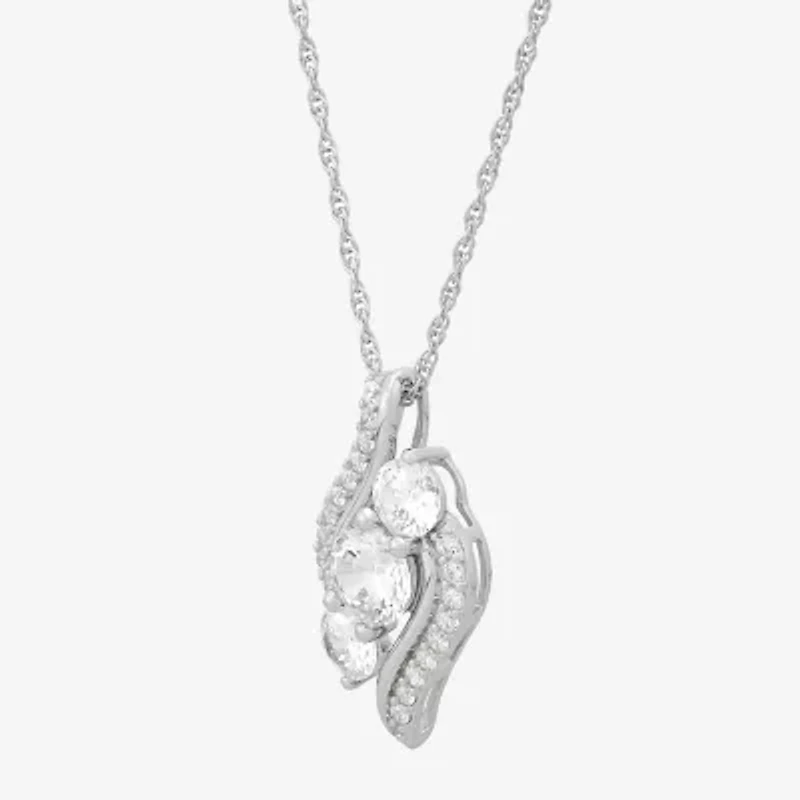 Womens White Cubic Zirconia Sterling Silver 18 Inch Pendant Necklace