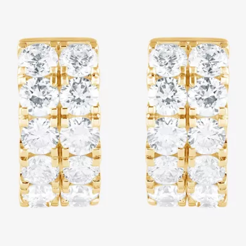 (G / Si1-Si2) Womens 2 CT. T.W. Lab Grown White Diamond 14K Gold Over Silver 13.2mm Hoop Earrings