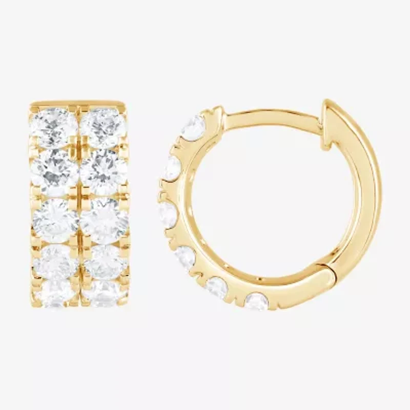 (G / Si1-Si2) Womens 2 CT. T.W. Lab Grown White Diamond 14K Gold Over Silver 13.2mm Hoop Earrings