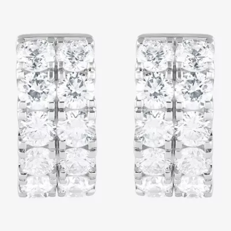 (G / Si1-Si2) Womens 2 CT. T.W. Lab Grown White Diamond Sterling Silver 13.2mm Hoop Earrings