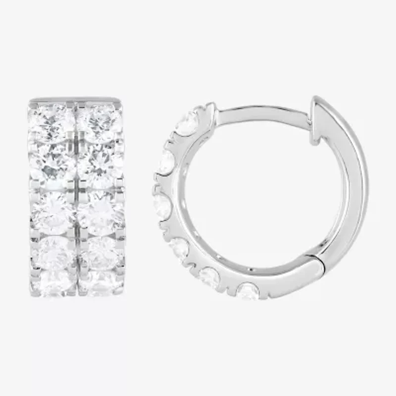 (G / Si1-Si2) Womens 2 CT. T.W. Lab Grown White Diamond Sterling Silver 13.2mm Hoop Earrings