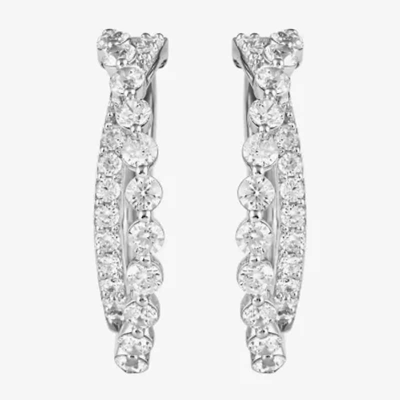 (I / I2) Womens 2 CT. T.W. Lab Grown White Diamond Sterling Silver 27.4mm Hoop Earrings