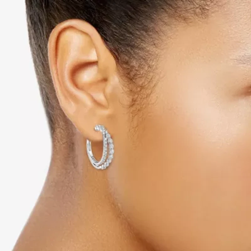 (I / I2) Womens 2 CT. T.W. Lab Grown White Diamond Sterling Silver 27.4mm Hoop Earrings