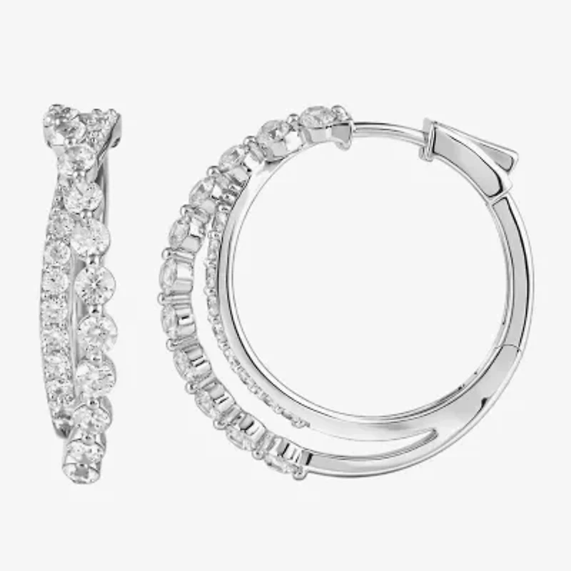 (I / I2) Womens 2 CT. T.W. Lab Grown White Diamond Sterling Silver 27.4mm Hoop Earrings