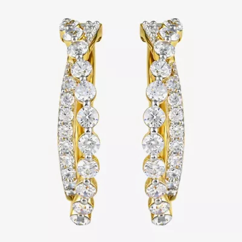 (I / I2) Womens 2 CT. T.W. Lab Grown White Diamond 14K Gold Over Silver 27.4mm Hoop Earrings