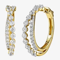 (I / I2) Womens 2 CT. T.W. Lab Grown White Diamond 14K Gold Over Silver 27.4mm Hoop Earrings