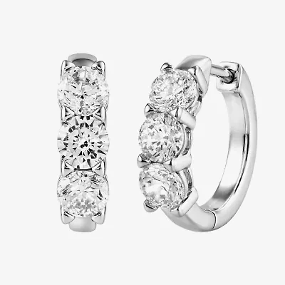(G-H / Si2) Womens 2 CT. T.W. Lab Grown White Diamond Sterling Silver 15.3mm Hoop Earrings