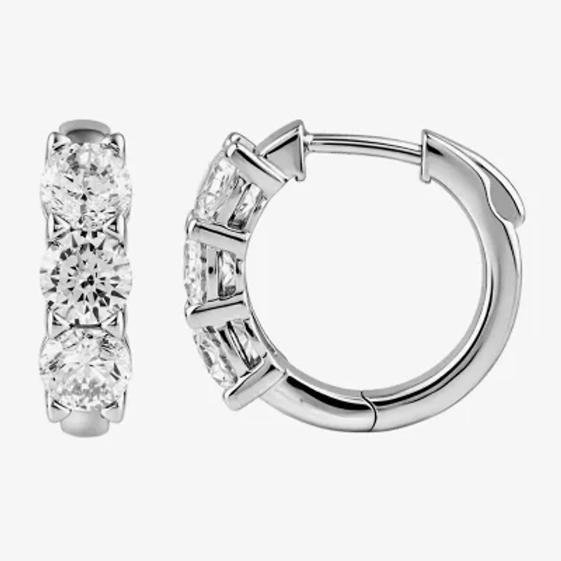 (G-H / Si2) Womens 2 CT. T.W. Lab Grown White Diamond Sterling Silver 15.3mm Hoop Earrings