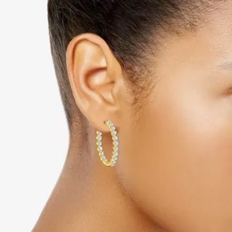 (G-H / Si2) Womens 5 CT. T.W. Lab Grown White Diamond 14K Gold Over Silver 31.9mm Hoop Earrings