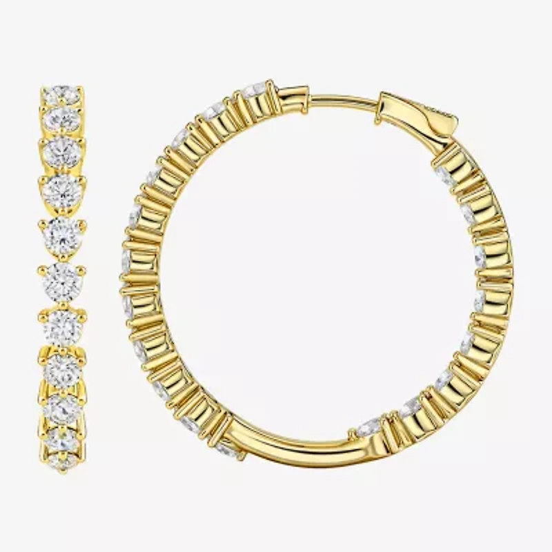 (G-H / Si2) Womens 5 CT. T.W. Lab Grown White Diamond 14K Gold Over Silver 31.9mm Hoop Earrings