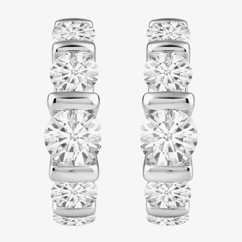 (G-H / Si2) Womens 2 CT. T.W. Lab Grown White Diamond Sterling Silver 18.2mm Hoop Earrings