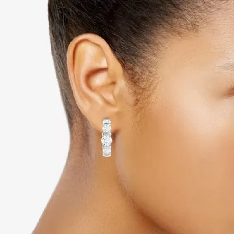 (G-H / Si2) Womens 2 CT. T.W. Lab Grown White Diamond Sterling Silver 18.2mm Hoop Earrings